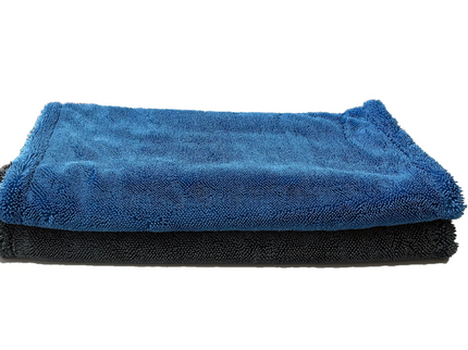 Twisted Loop Microfiber Drying Towel, 1200 GSM, 16"x24", Blue / Grey