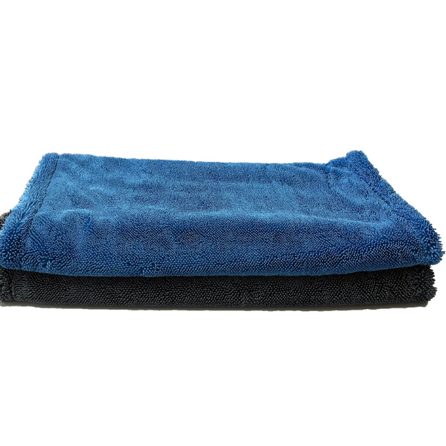 Twisted Loop Microfiber Drying Towel, 1200 GSM, 16"x24", Blue / Grey