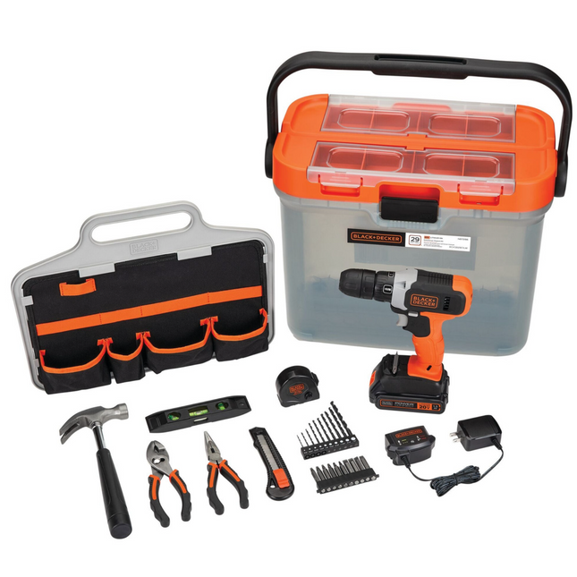 BLACK & DECKER 20V MAX Cordless Drill & DIY Home Project Kit (28 Pieces + Tool Box)