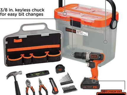 BLACK & DECKER 20V MAX Cordless Drill & DIY Home Project Kit (28 Pieces + Tool Box)