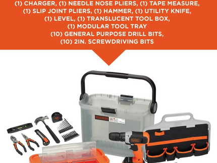 BLACK & DECKER 20V MAX Cordless Drill & DIY Home Project Kit (28 Pieces + Tool Box)